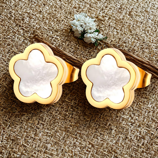 White flower stud earrings with gold detail – Amara’s Earrings White, feminine lightweight accessory