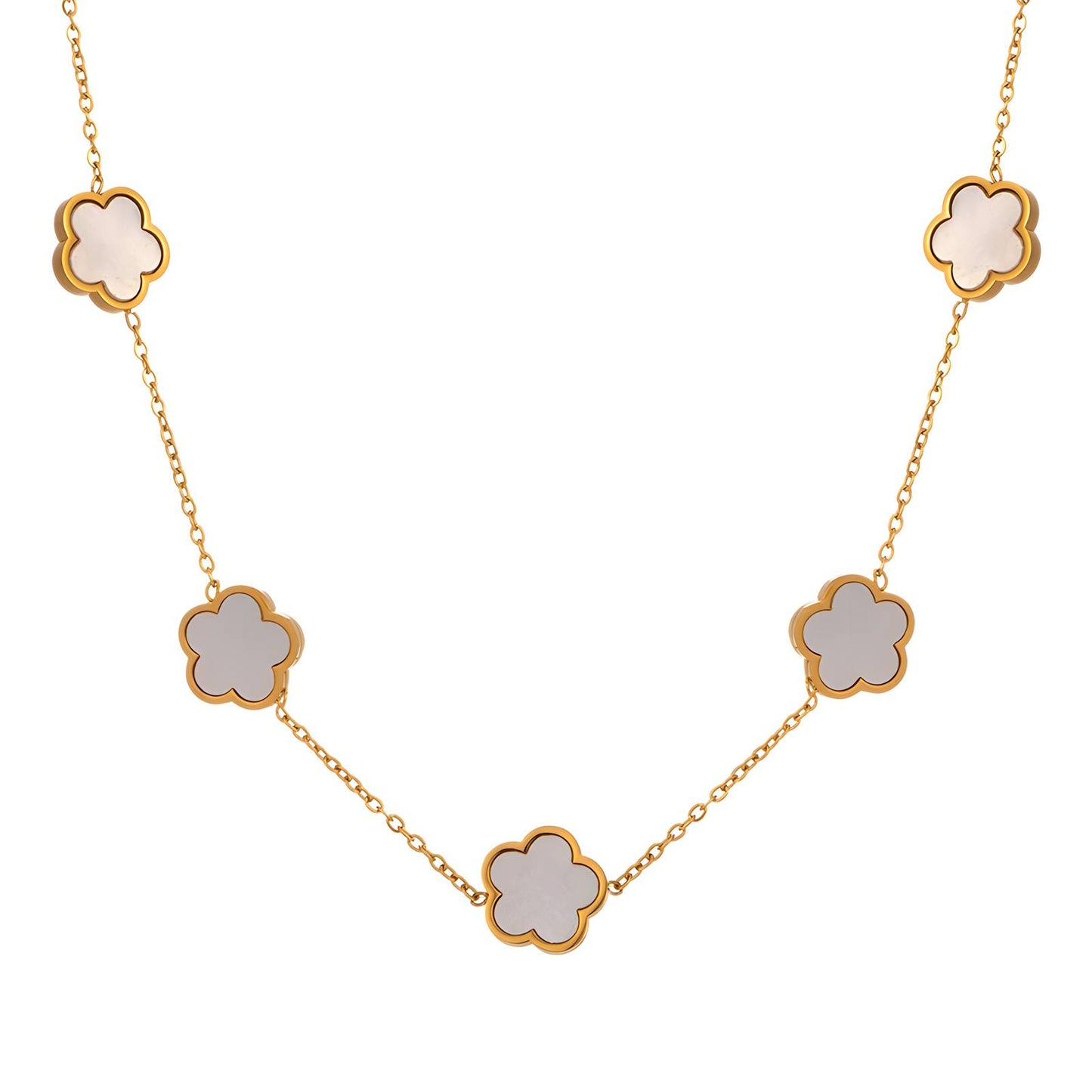 Gold chain necklace with a white floral pendant – Amara’s Necklace White, elegant everyday jewelry for women