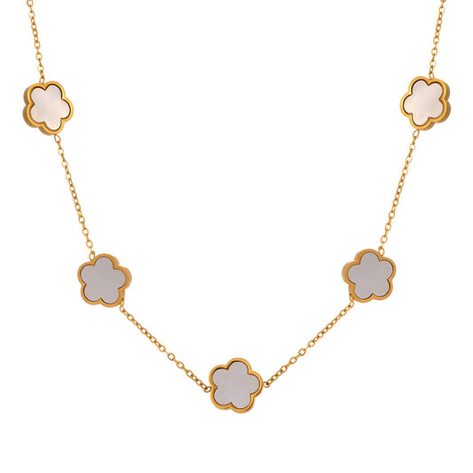 Gold chain necklace with a white floral pendant – Amara’s Necklace White, elegant everyday jewelry for women