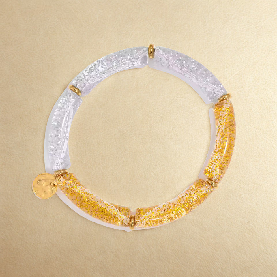 Bracelet with clear glitter and clear golden bead