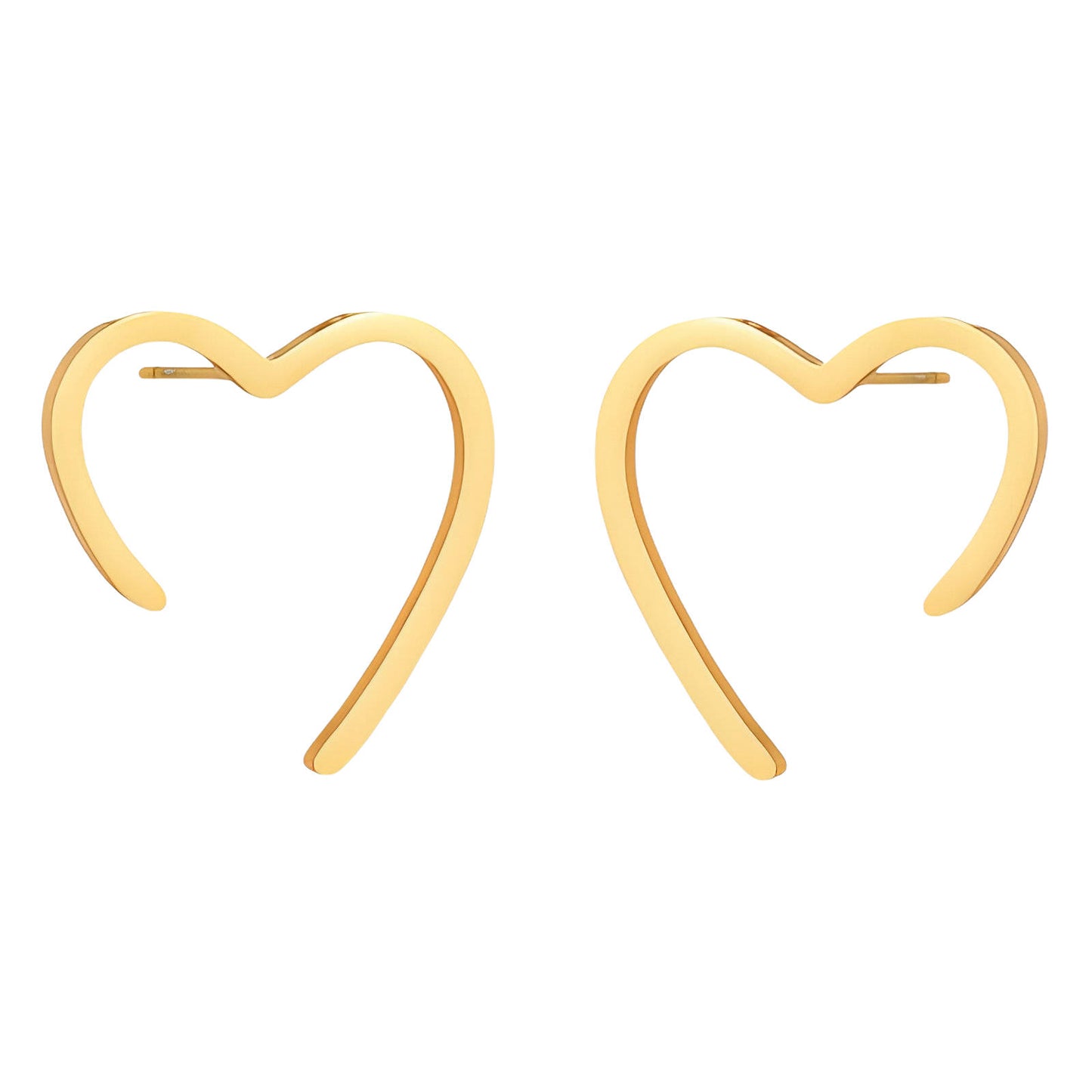 Minimalist gold open-heart earrings shaped like stud, elegant and romantic style.