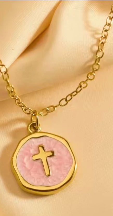 Haven Cross Necklace - Pink