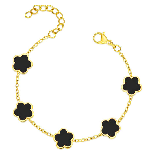 black flower, clover gold bracelet