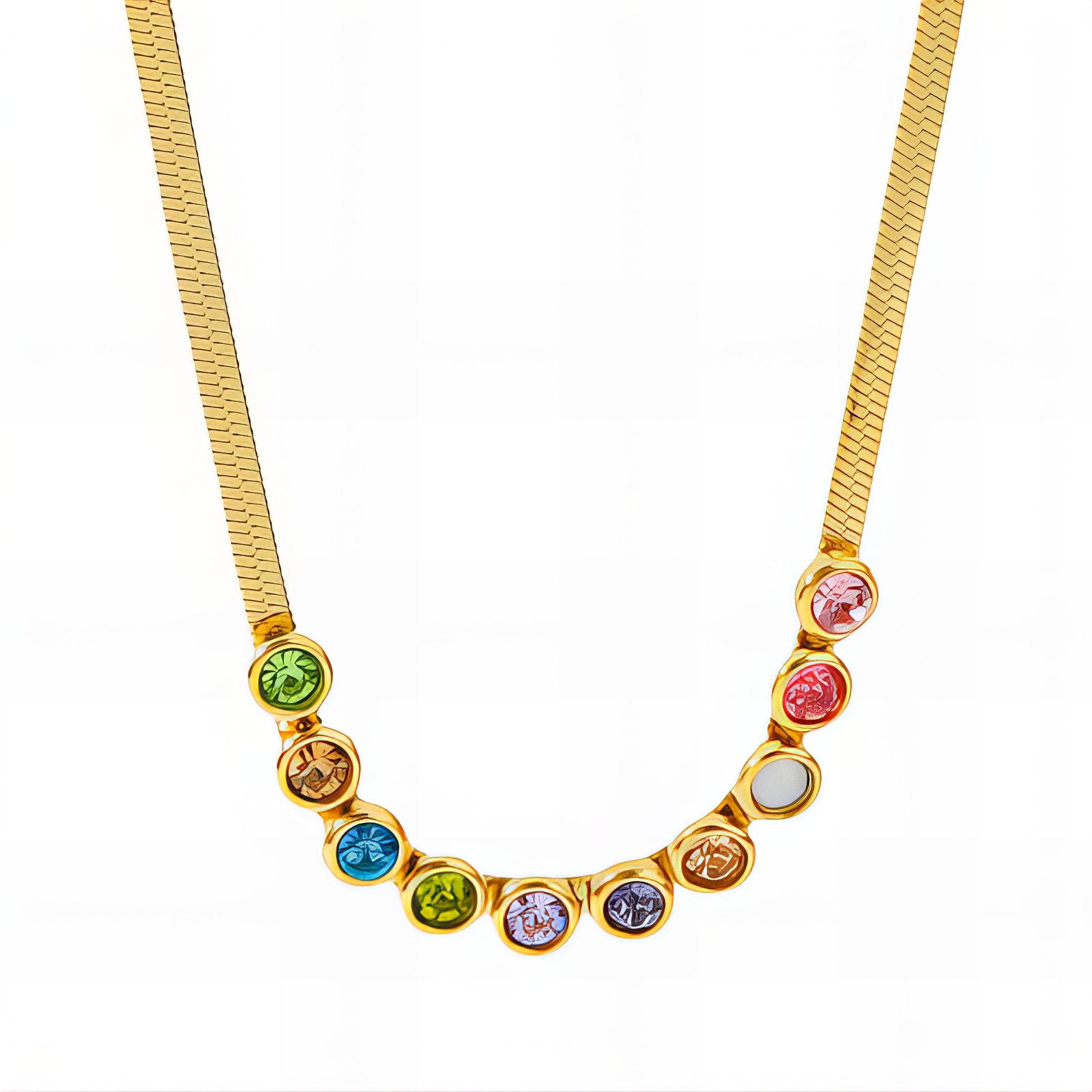 Rainbow-tone crown necklace with gold chain – Crown of Color Necklace by 31:10 Jewelry
