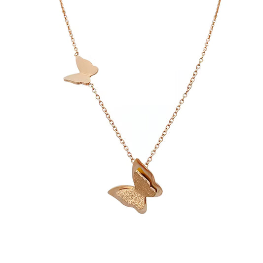 Flutter Necklace – 3D butterfly pendant necklace in rose gold and silver