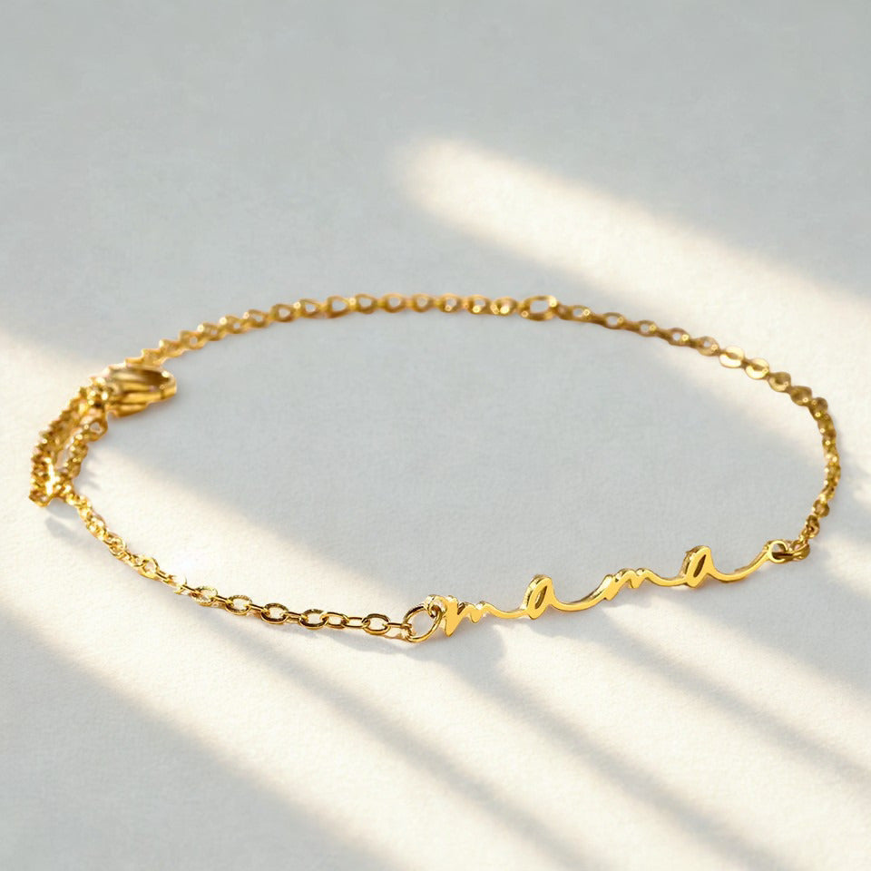 dainty gold mama bracelet on thin chain minimalist everyday jewelry for moms