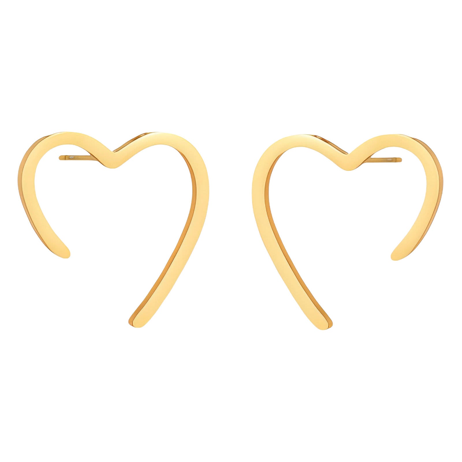 Minimalist gold open-heart earrings shaped like stud, elegant and romantic style.