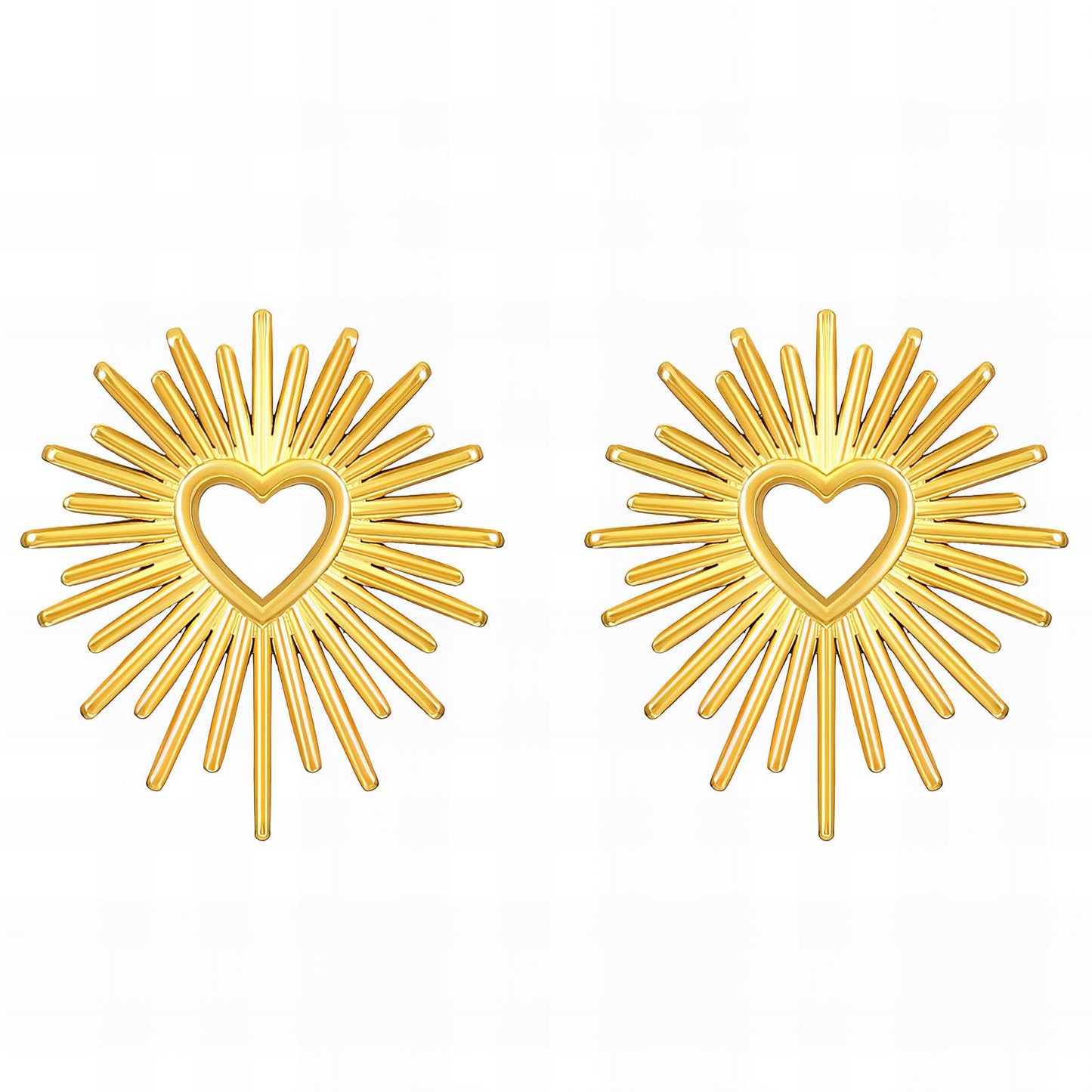 Bursting sun studs with heart in the middle