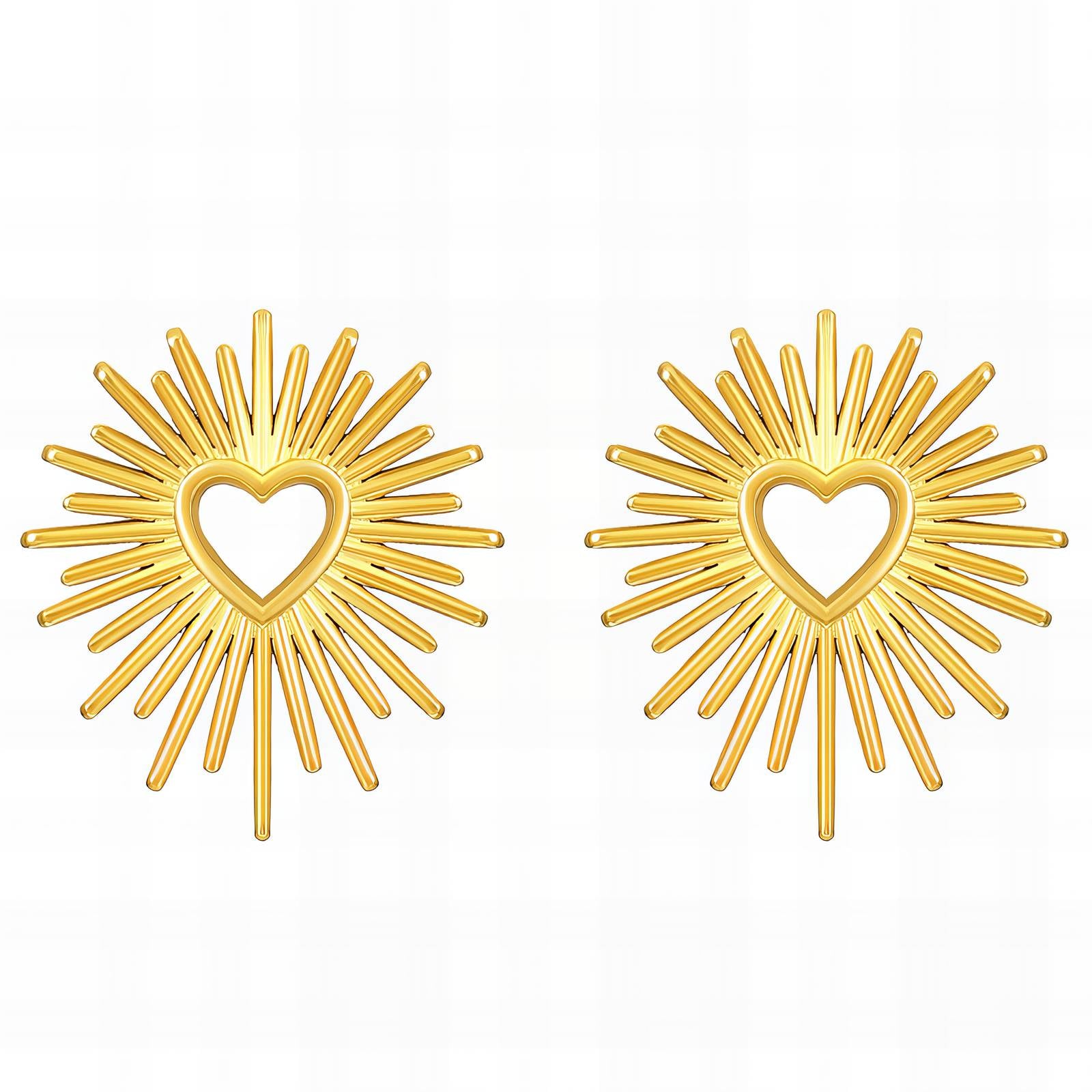 Bursting sun studs with heart in the middle