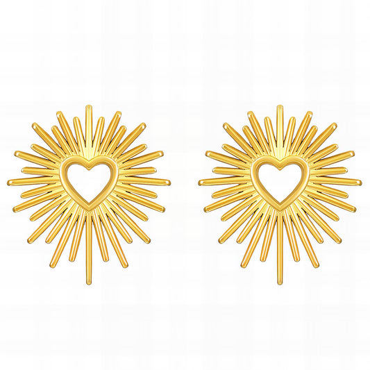 Bursting sun studs with heart in the middle