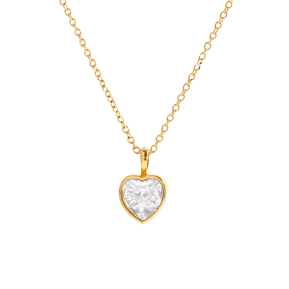 gold heart necklace with clear crystal pendant dainty minimalist everyday jewelry