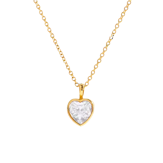 gold heart necklace with clear crystal pendant dainty minimalist everyday jewelry