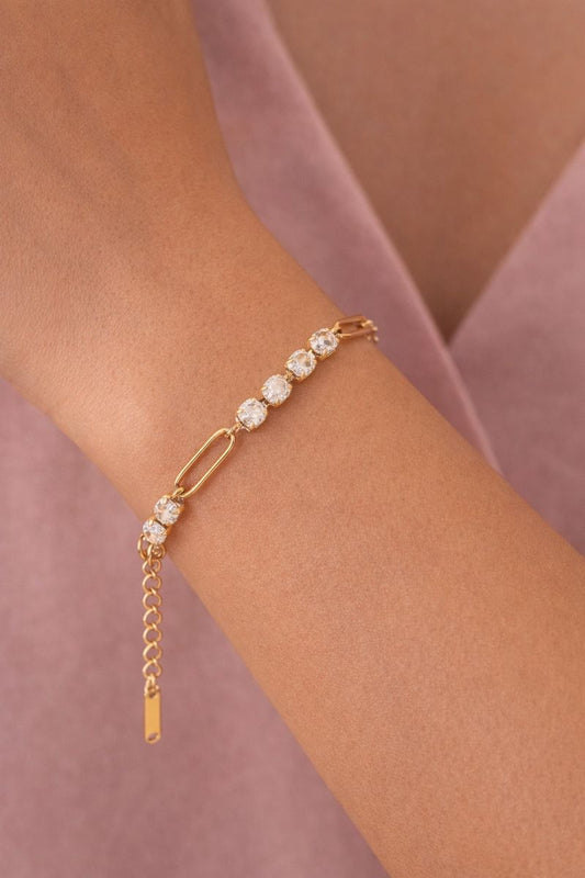 Seasons Crystal Bracelet with alternating gold links and clear crystal stations in polished gold finish